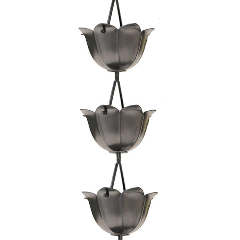 Aluminum Lotus Cup Rain Chain Replacement Downspout for Gutters, Pewter